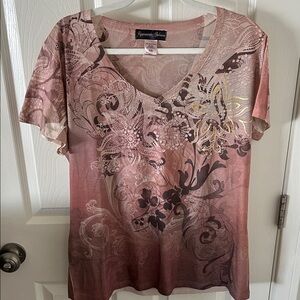 Appropriate Behavior Women Blush Floral Short Sleeve Top, Size XL, NWOT